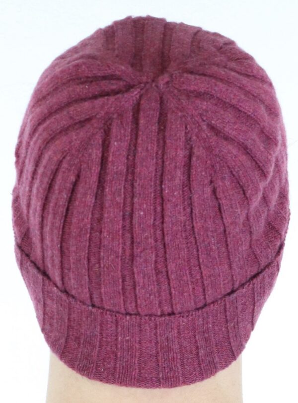 Berretto cashmere unisex a coste colore rosso antico - immagine 3