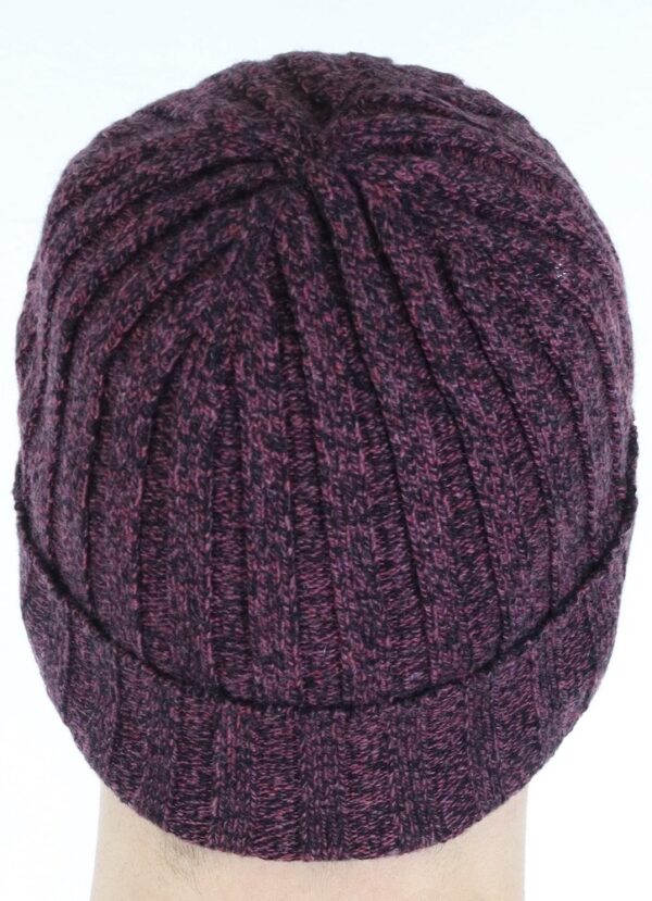 Berretto cashmere a coste colore rosso antico melange - immagine 3