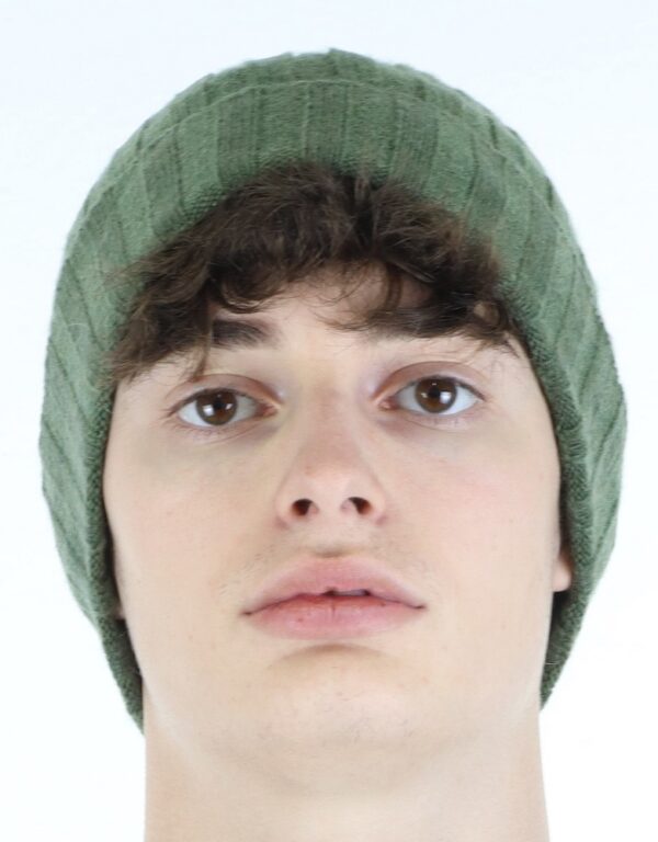 Unisex cashmere ribbed hat color military green - Image 3
