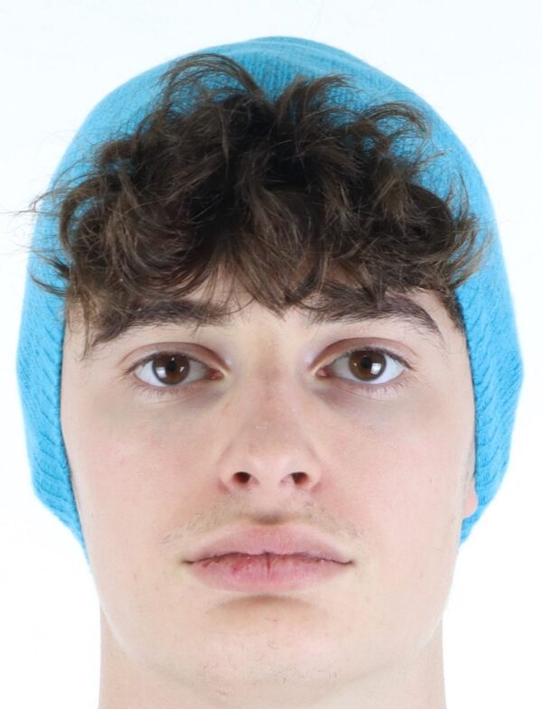 Cappellino liscio con costina 100% cashmere colore azzurro - immagine 3