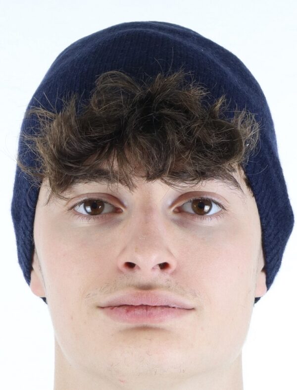 Cappellino liscio con costina 100% cashmere colore blu - immagine 3