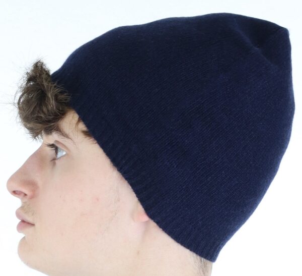 Cappellino liscio con costina 100% cashmere colore blu
