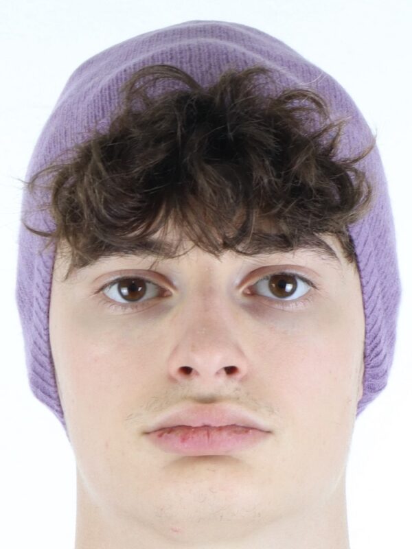 Smooth hat with rib 100% cashmere lilac colour - Image 3