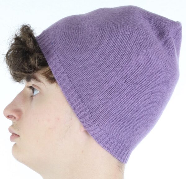 Smooth hat with rib 100% cashmere lilac colour - Image 5
